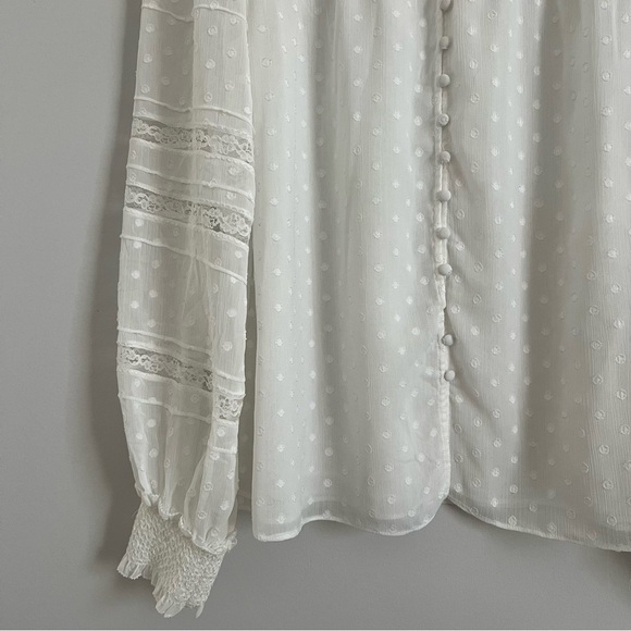 White House Black Market Sheer White Lace Blouse - Picture 3 of 5